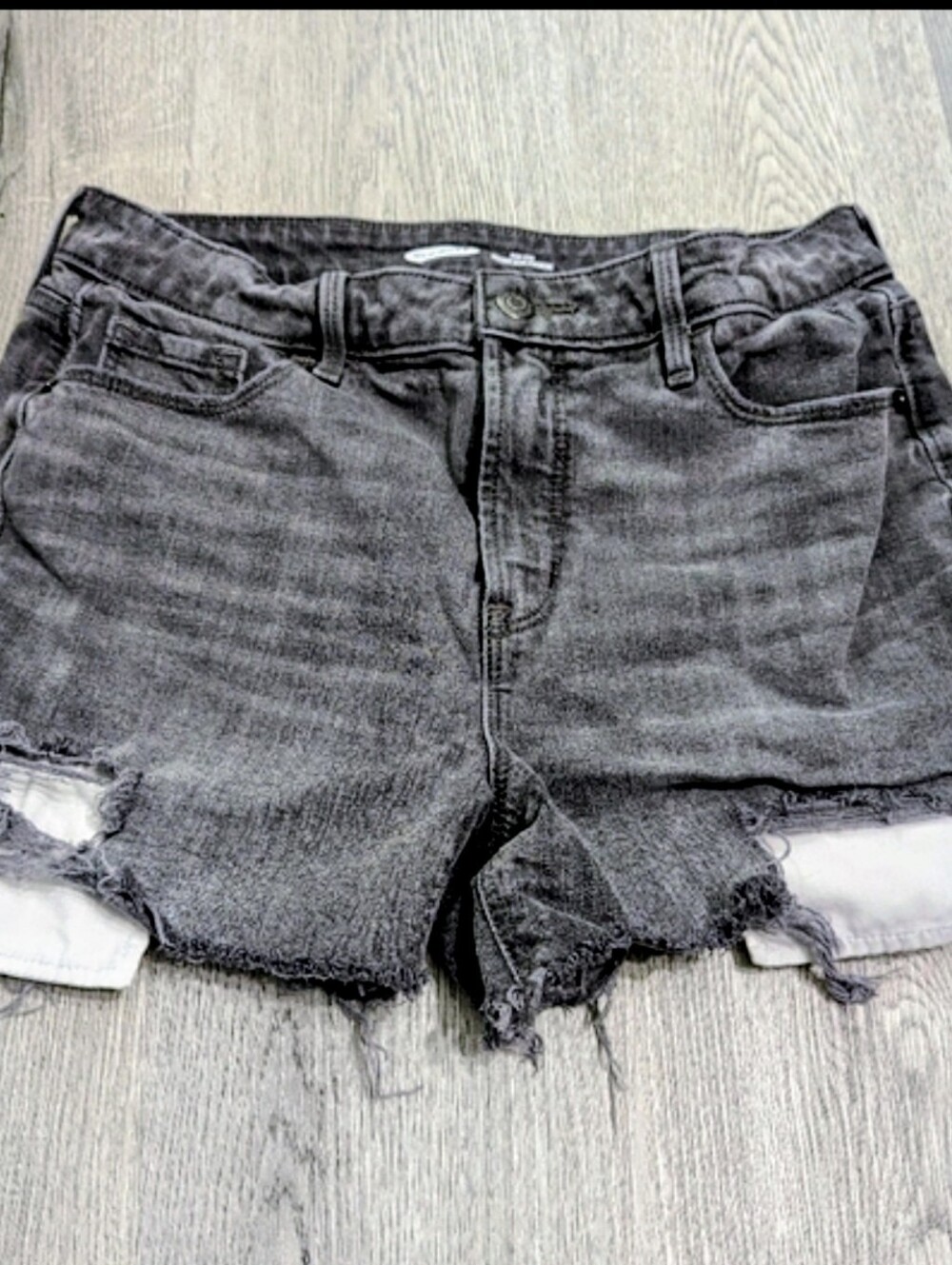 Old Navy High Rise Distressed Cutoff Denim Shorts Gray Black Size 8